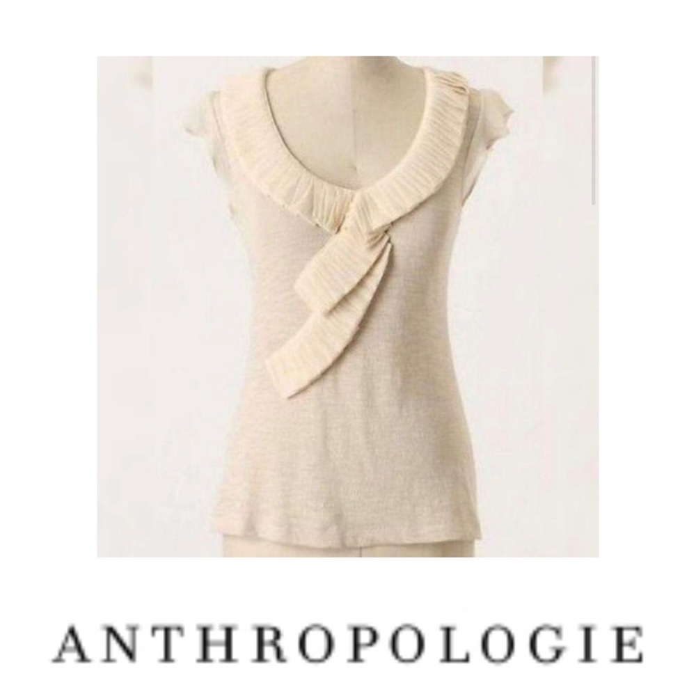 ANTHROPOLOGIE Deletta Ruffled Cream Top #JJ16